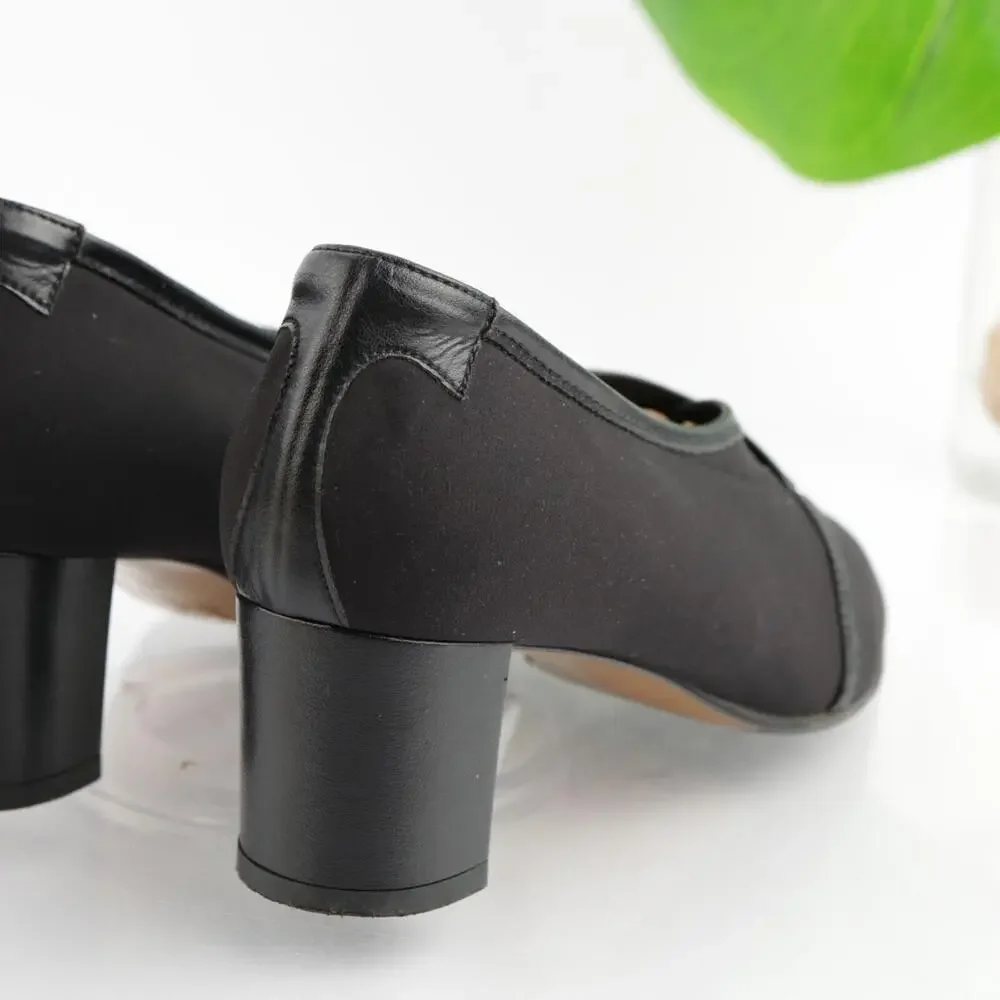 Taryn Rose Womens Pump Size 36 6 Black Satin Block Heel Comfy Dress Shoes Italy